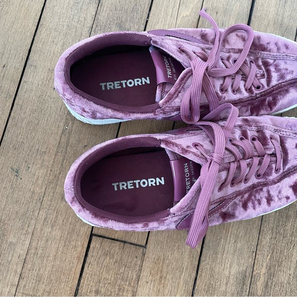 Tretorn Nylite 4 Bold Mauve Pink Crushed Velvet Platform Sneakers 8 - Picture 7 of 9